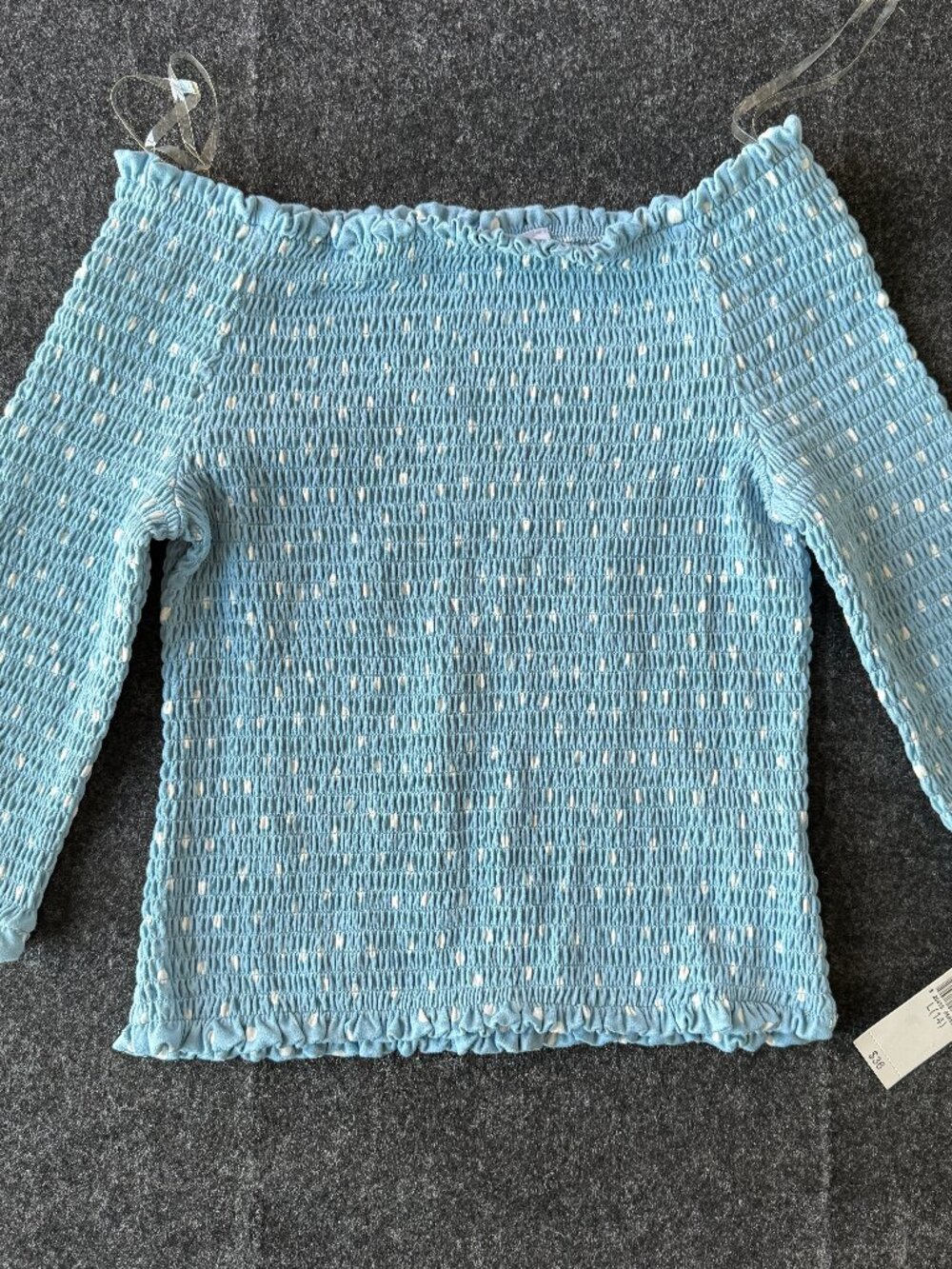 NWT Knit Works Girls Large 14 Blue Polka Dot Smocked Top
